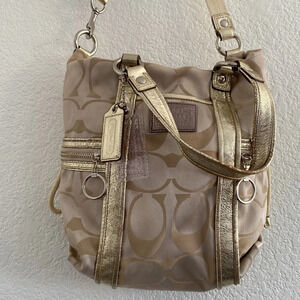 COACH Women's Poppy Spotlight Metallic Gold Leather Handbag Tote